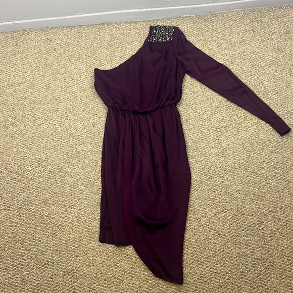 Aidan by Aidan Mattox Purple Asymmetrical Pleated Midi Dress Size 0 - Picture 12 of 15
